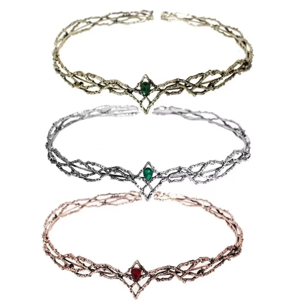 Adjustable Headband Crown Cosplay Headwear Retro Color Alloy Material Elves Crown Waterdrop Zircon Bridal Hair Accessories