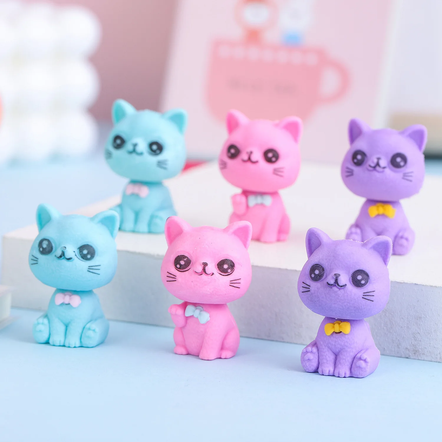 20 Pcs Cute Cartoon Candy Cat Animal Pencil Rubber Eraser/ Learning Stationery/ Children Student School Prize Christmas Gift