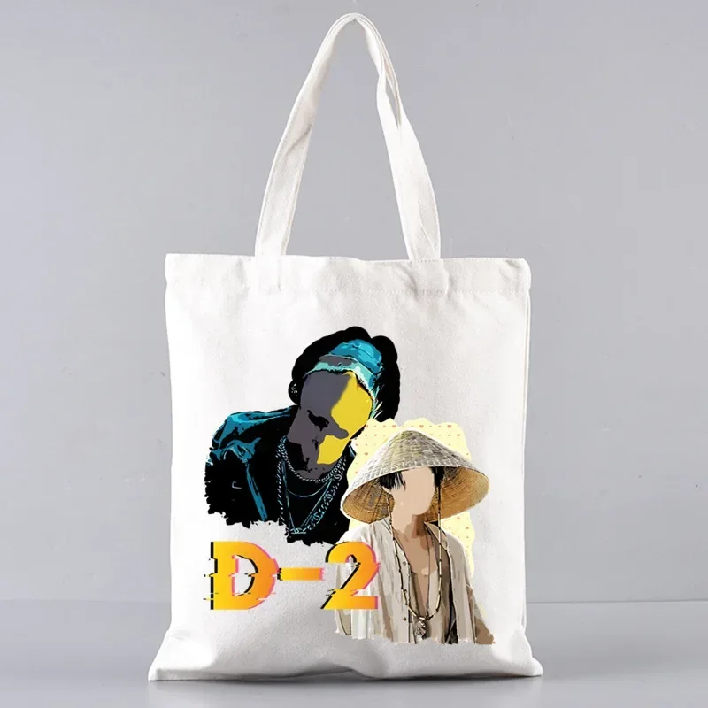 2pcs Agust D TOUR Tote Bag Set, Fashion Canvas Shoulder Bag with Makeup Bag, Portable Shopping Bag