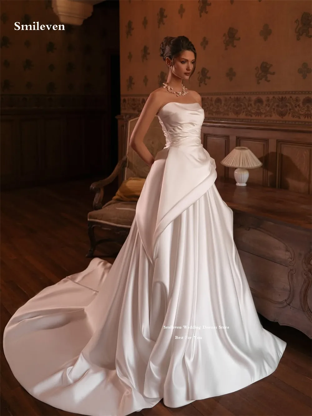 Smileven فساتين زفاف أنيقة وناعمة بدون حمالات على شكل حرف A فساتين العروس 2026 اتجاهات فساتين زفاف فيستدو دي نوفيا مخصصة
