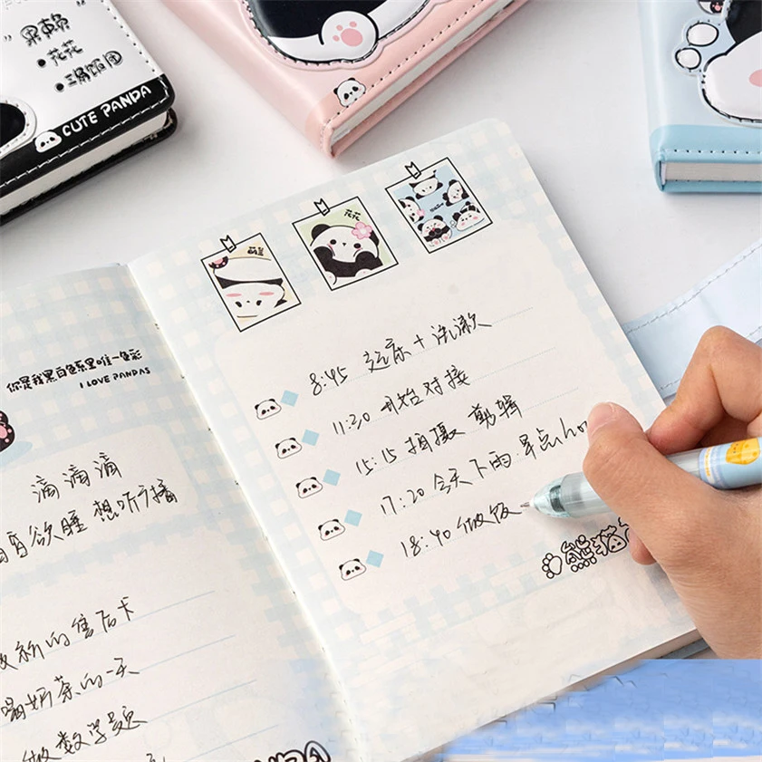 Leather Notebook Cute Panda Magnetic Notepad Agenda 2024 Libreta Diary Planner Colored Cartoon Creative Diary Note Books Defter