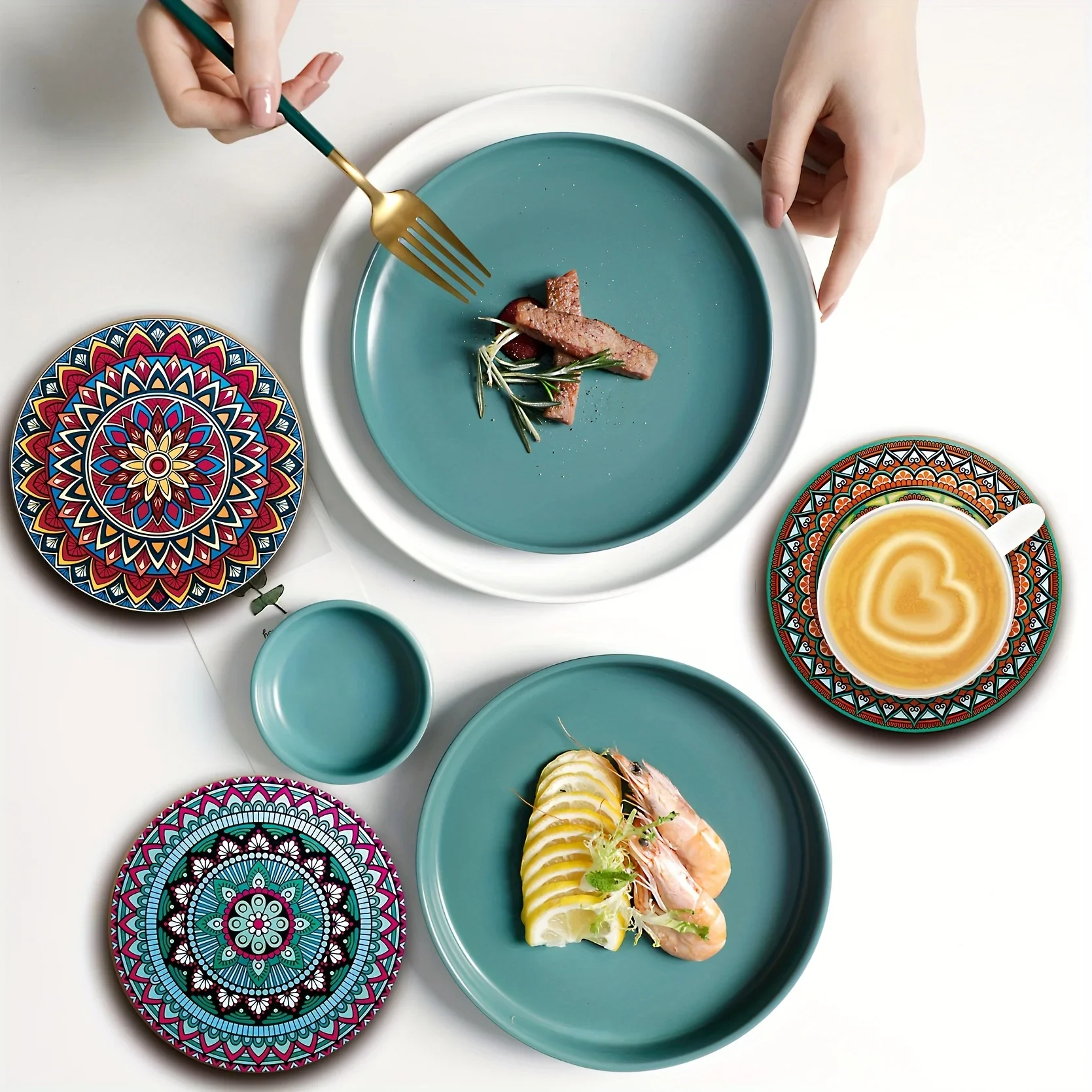 مجموعة قواعد أكواب ماندالا الخشبية مكونة من 8 قطع - عطلة/حفلة ضرورية للبار والمكتب وديكور المنزل #2