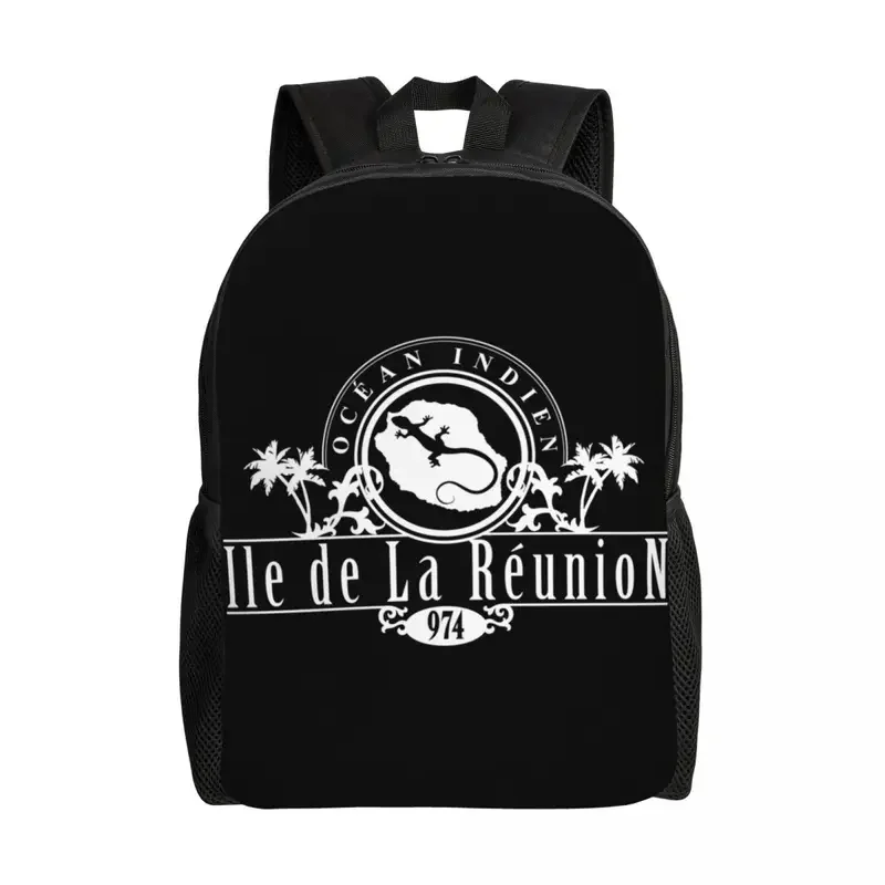 Custom La Reunion Margouillat Island Logo Backpacks for Men Women School College Student Bookbag Fits 15 Inch Laptop Bags