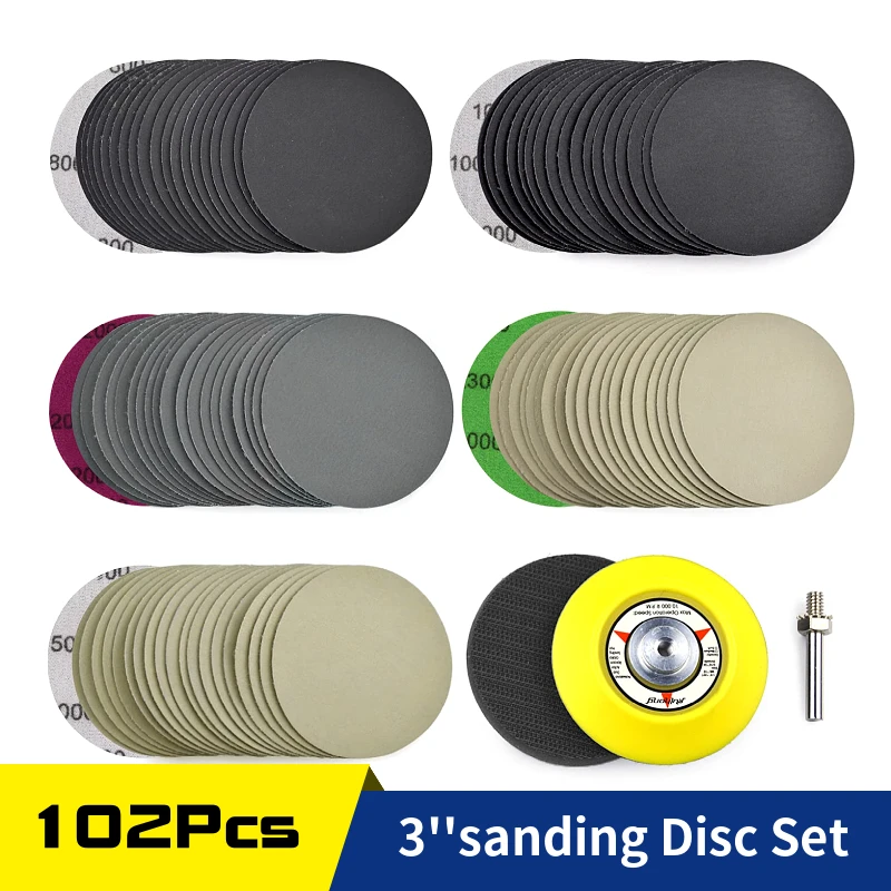 100Pcs 3 Inch 75mm Sanding Discs Wet Dry Hook & Loop Sandpaper 1/4 \'\' Shank Sanding Pad Foam Buffing Pads Automotive Polishing