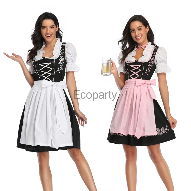 

Women Traditional Bavarian Oktoberfest Costume Adult Fancy Short Sleeve Dirndl Dress With Apron Festival Party Maid Cosplay Suit