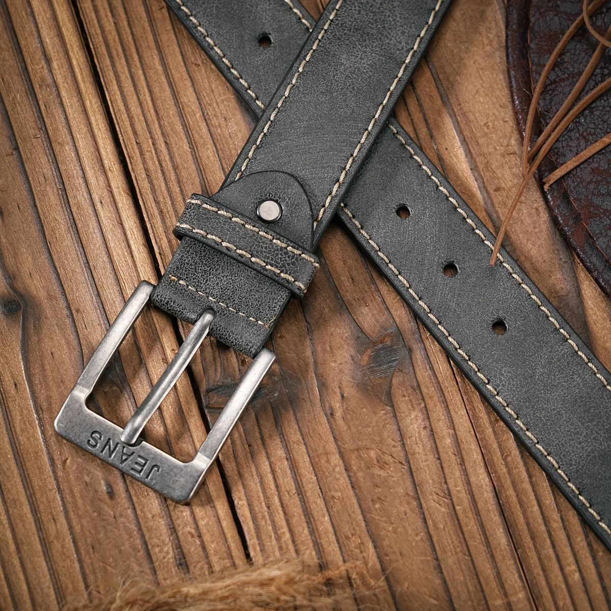 Herren - Damen - Western-Denim - PU-Leder - Gürtel - Vintage-Jeans mit geschnitzter Schnalle Brauner Gürtel – Detail 6