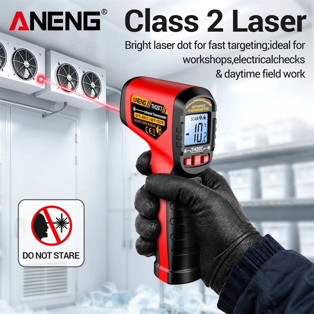 Infrared Laser Thermometer -50~400°C Rechargeable ANENG TH207 High Sensitivity Industrial Grade Non Contact Digital Tester Tools
