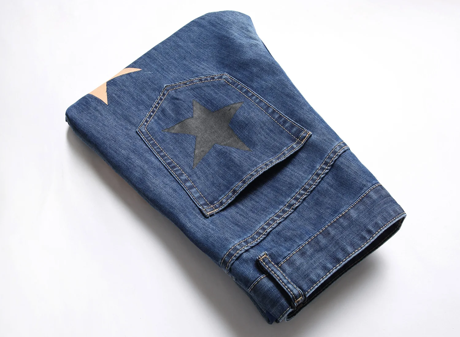 Fall hip hop style double wash water heavy industry cat beard full spray print five-pointed star small straight leg jeans