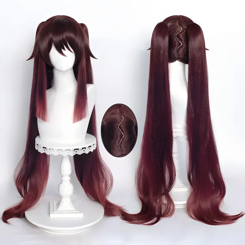 原神インパクト 胡桃 コスプレウィッグ シリコンリアル頭皮 Z型ポニーテールウィッグ ボディ