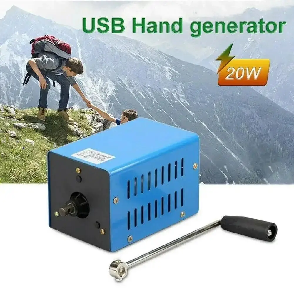 Portable Emergency Hand Power 20W High Power Charger Hand Crank Dynamo USB Charging Hand Crank Generator 3V 5V 6V 9V 12V 15V