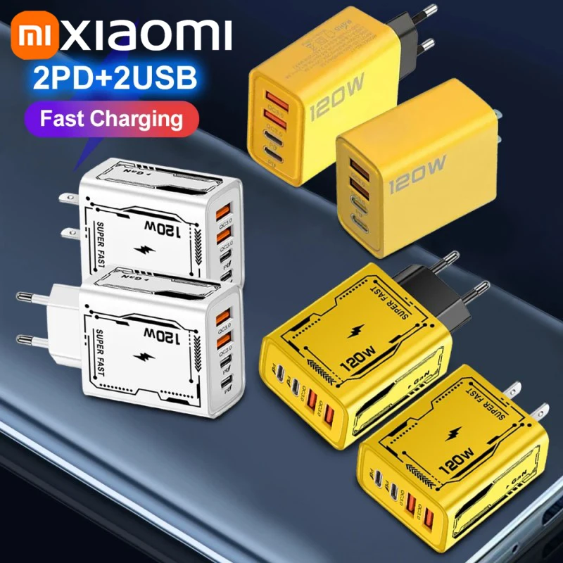 Xiaomi 120W 4-Ports Ultra Fast Charging Type-C GaN Phone Charger USB-C QC 3.0 Super Charge Mech-Wind Adapter For IPhone Samsung