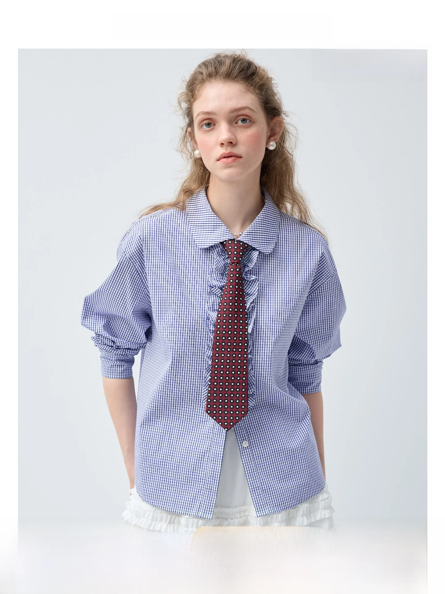 

Ретро-рубашка VEGA CHANG в клетку с отложным воротником, женская, свободного кроя, стильная, весенняя новинка, корейский стиль, с длинным рукавом