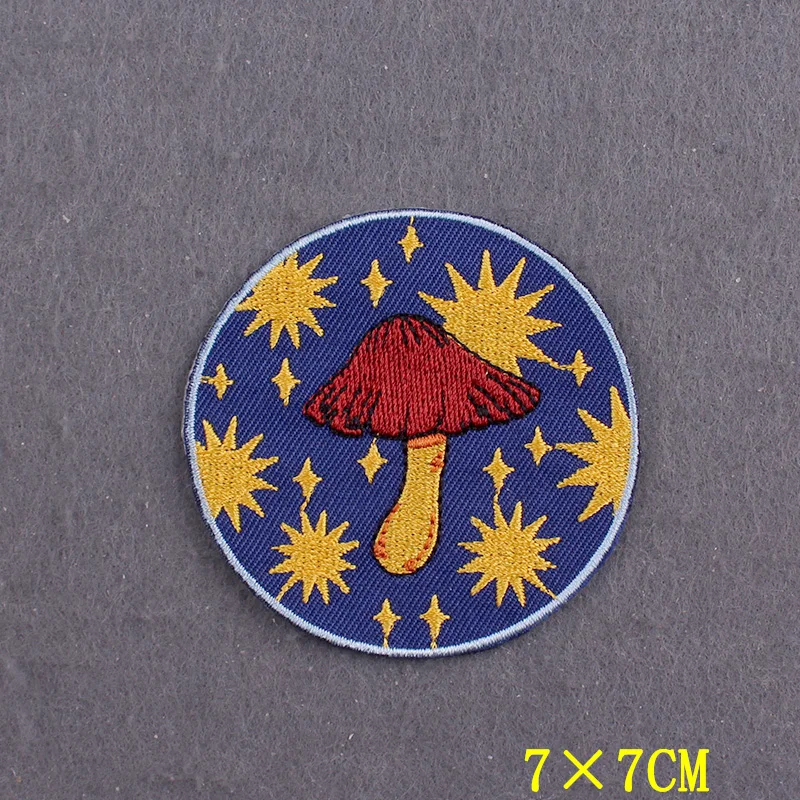 Mushroom Iron On Patches On Clothes Stripes Camping Adventure Clothing Stickers Hook Loop Embroidered Patches For Jacket Decor