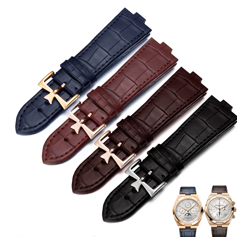 

FUYIJIA Luxury Men 8.5MM Convex Alligator Skin Watchbands V-acheronConstantin 4500V Substitute Strap 25MM Genuine Crocodile Belt