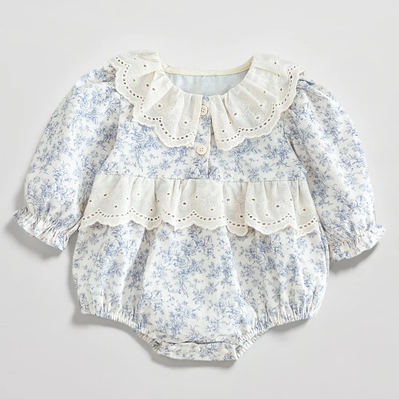 Frühling Herbst Infant Body Neugeborene Mädchen Strampler Süße Stickerei Druck Lange Ärmeln Overall Baby Kleidung 0-2Yrs