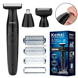 KM-114 3in1 Electric shaver for men wet dry electric razor facial beard&body trimmer rechargeable ball shaver pubic hair trimmer