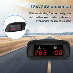 12V/24V 2in1 Car LCD Water Temperature Meter Thermometer Voltmeter Gauge Temp & Voltage Meter + Temp Sensor 10mm for Auto Truck