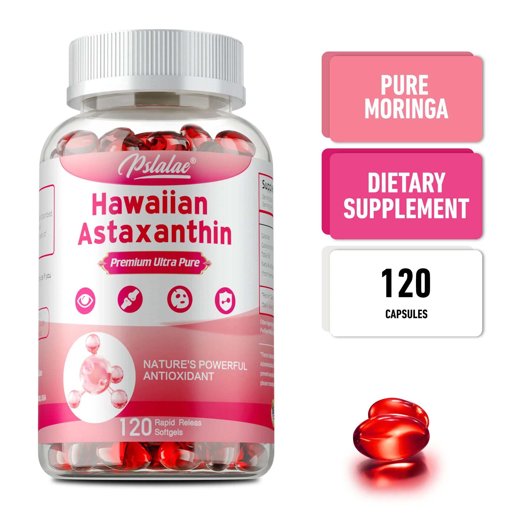 

Гавайский астаксантин - антиоксидант, способствует здоровью сердца и сердечно-сосудистой, метаболизм, поддерживает здоровье глаз, суставов и кожи.