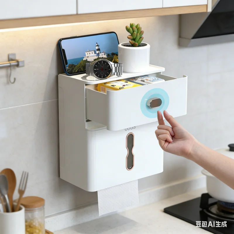 Non Punching Waterproof Toilet Tissue Box Toilet Double-layer Tissue Box Storage Rack Paper Drawer Paper Placement Device