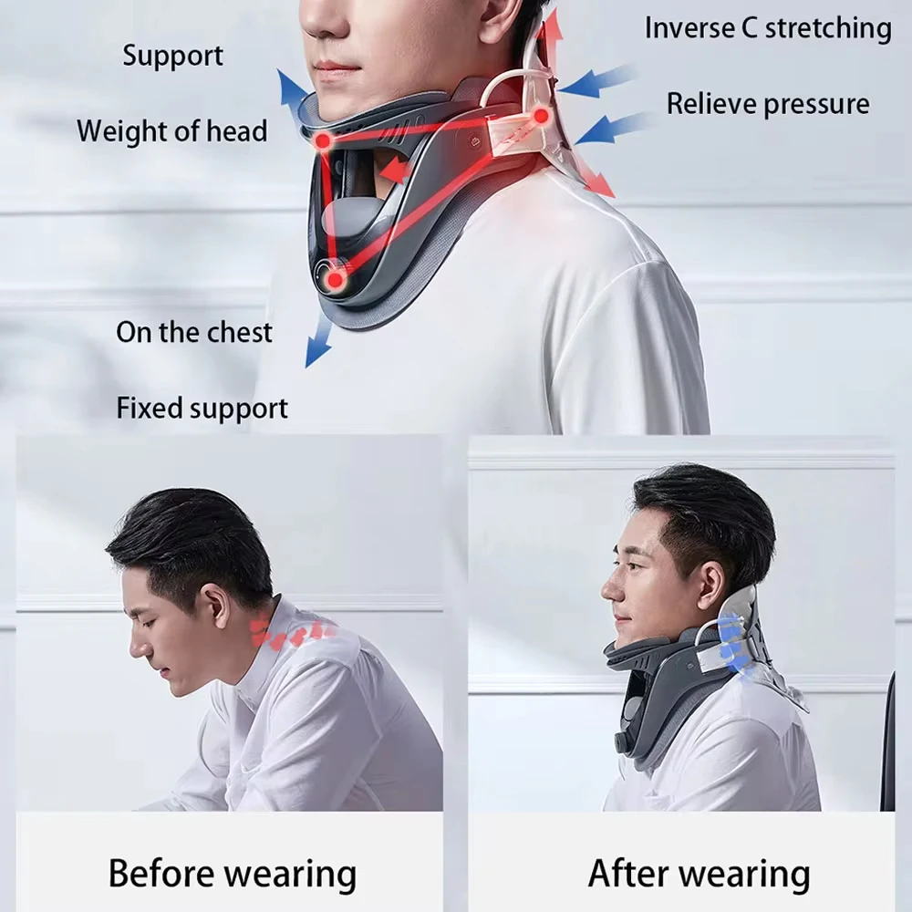 Neck Cervical Traction Neck Stretcher Cervical Vertebra Tractor Cervical Spine Brace Airbag Adjustable Neck Massager Support