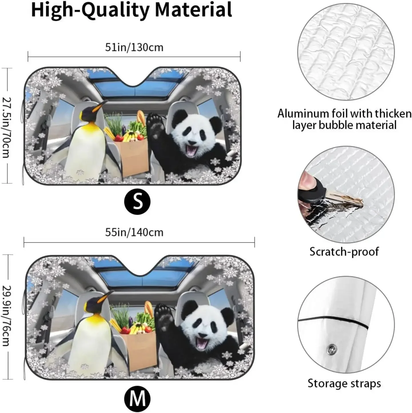 Car Windshield Sun Shade Foldable Panda Penguin Car Sunshade Cover UV Block for Car Front Windshield Sun Shade for Vehicles