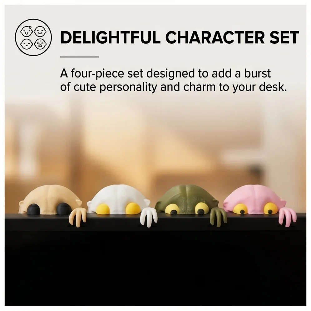 Cute Monitor Companion Figurines, 4-Piece Desk Decor Set, Adorable Peek-a-Boo Screen Toppers for Office and Home Workspace