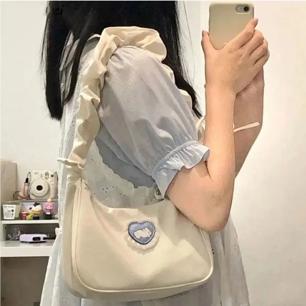 Love Rabbit Underarm Bag Girls Cute Shoulder Bag Pleated Strap Lace Handbag Women All-match Fashion Brand Ins Retro Shoulder Bag