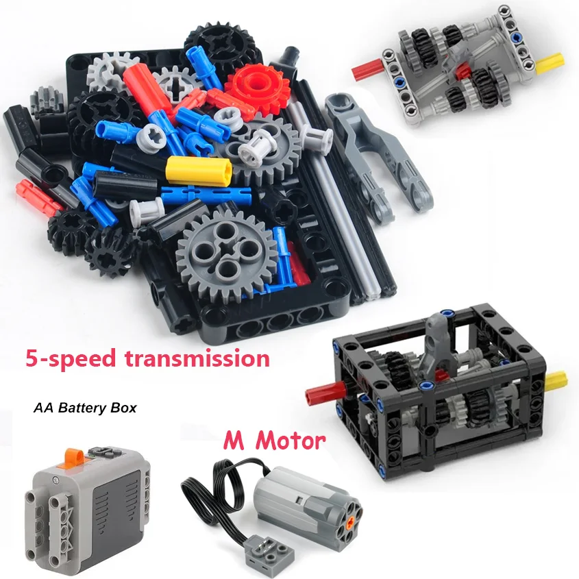 

DIY Manual 5-speed Differential Technology Building Blocks Gearbox Variable Speed Wave Box Gears Assembly MOC Bricks Toys Parts