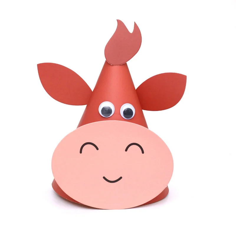 5Pcs Kids Birthday Party Hats Zodiac Ox Cow Cone Hats Farm Animals Cone Hats Photo Props For Kids Baby Shower Supplies Durable-A
