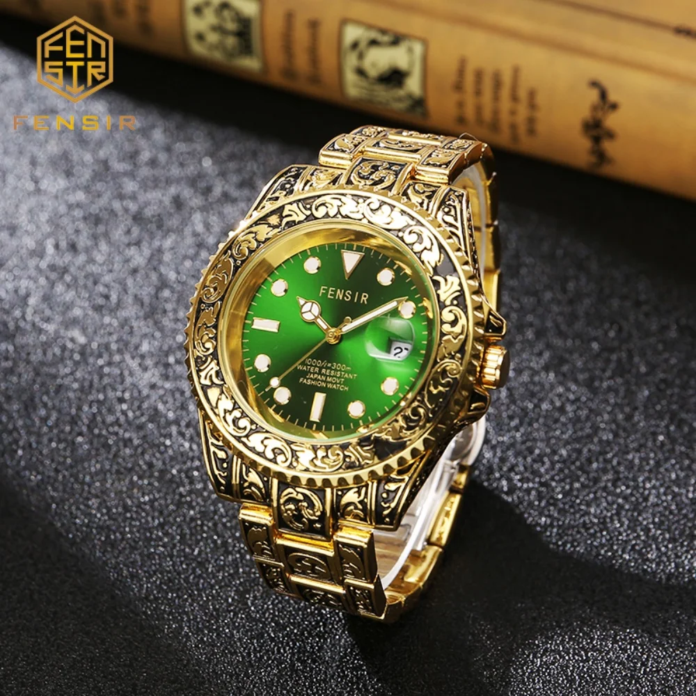 Vintage Embossed Men's Quartz Watch, Engraved Personalized Calendar Wristwatch, Luminous Waterproof Men's Watch, Business and Casual Dual-Use, Light Luxury Fashion Versatile, Birthday Gift for Boyfriend, Trendy Personalized Wristwatch, High-End Quality at Affordable Price