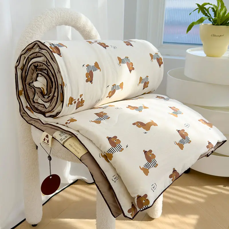 Dog Patterned Summer Quilt, Water Washed Double-layer Gauze Air-conditioned Quilt, Can Be Machine Washed for Home Use