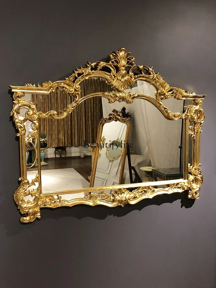 

ld 30Retro Background Wall French Carved Art Shaped Wall Hanging Hallway Fireplace Mirror