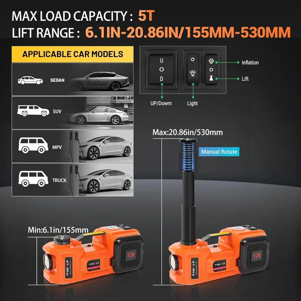 5 Ton 12V Electric Hydraulic Car Jack Lift with Impact Wrench for SUV Truck Tire Change