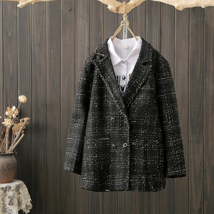 

plus Size Autumn Winter Plaid Suit Jacket Women's Loose Flattering Tummy Covering Trendy Outerwear Casual Commute Style Long ...