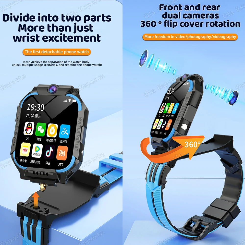 4G الإصدار العالمي للأطفال Smartwatch SOS GPS WiFi تحديد المواقع HD كاميرا مكالمة فيديو ساعة أطفال 600mAh بطارية مصباح ليد جيب