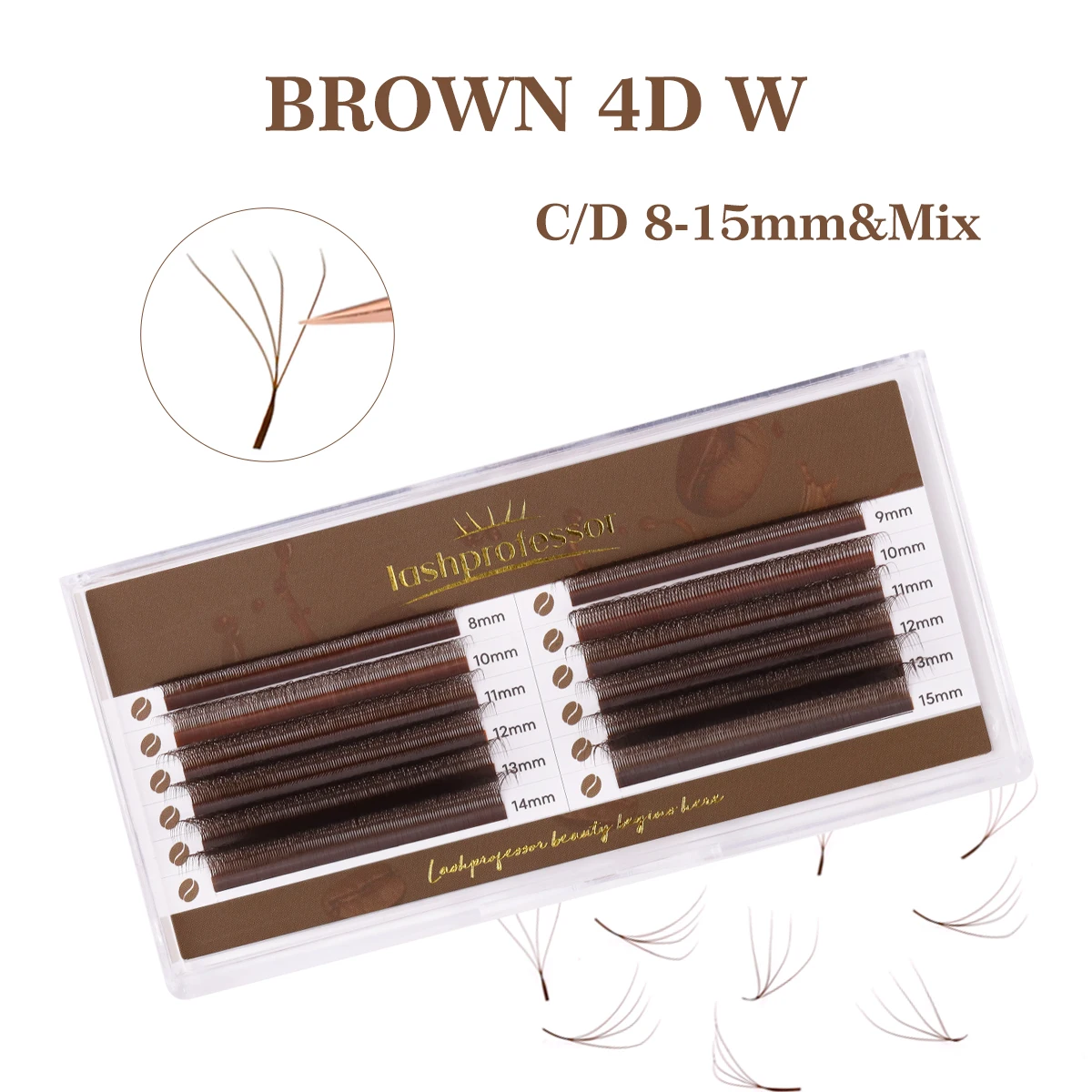 NEW Brown 4D W-Shaped Eyelashes Extension Premium Premade Volume Fan Eyelash Bloom Automatic Flowering Clover Makeup Fake Lashes