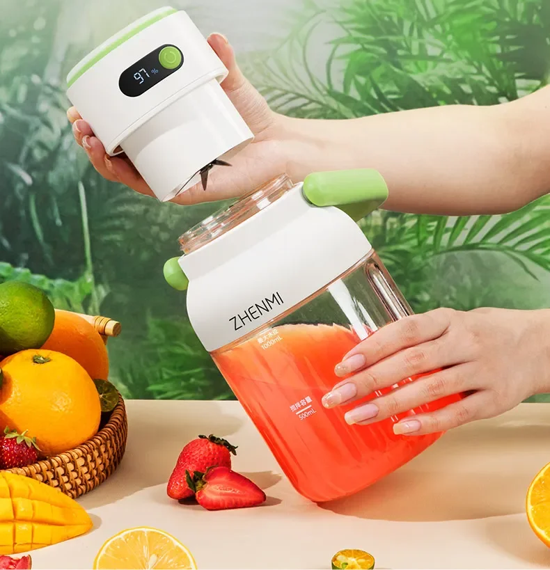 USB Zhenmi Juicer Cup, Portable Mini Juicer for Healthy Living, Wireless Charging Juice Maker with Multi-Function