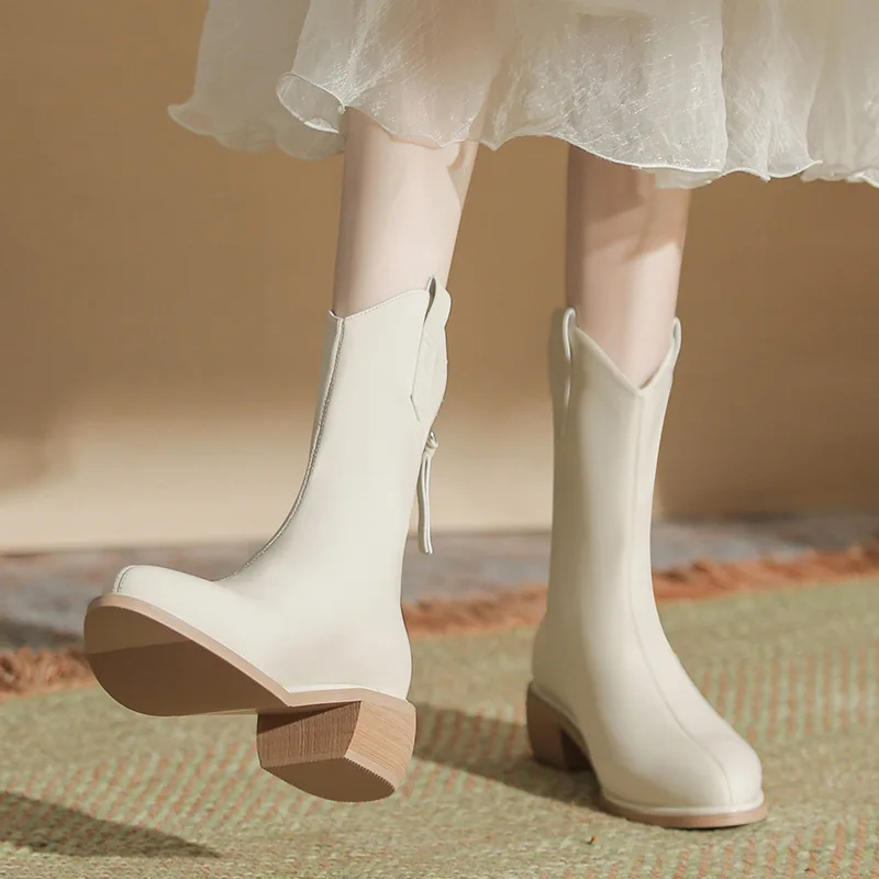 

New British style comfortable boots for women, high heels, autumn and winter thick heels, pointed short boots