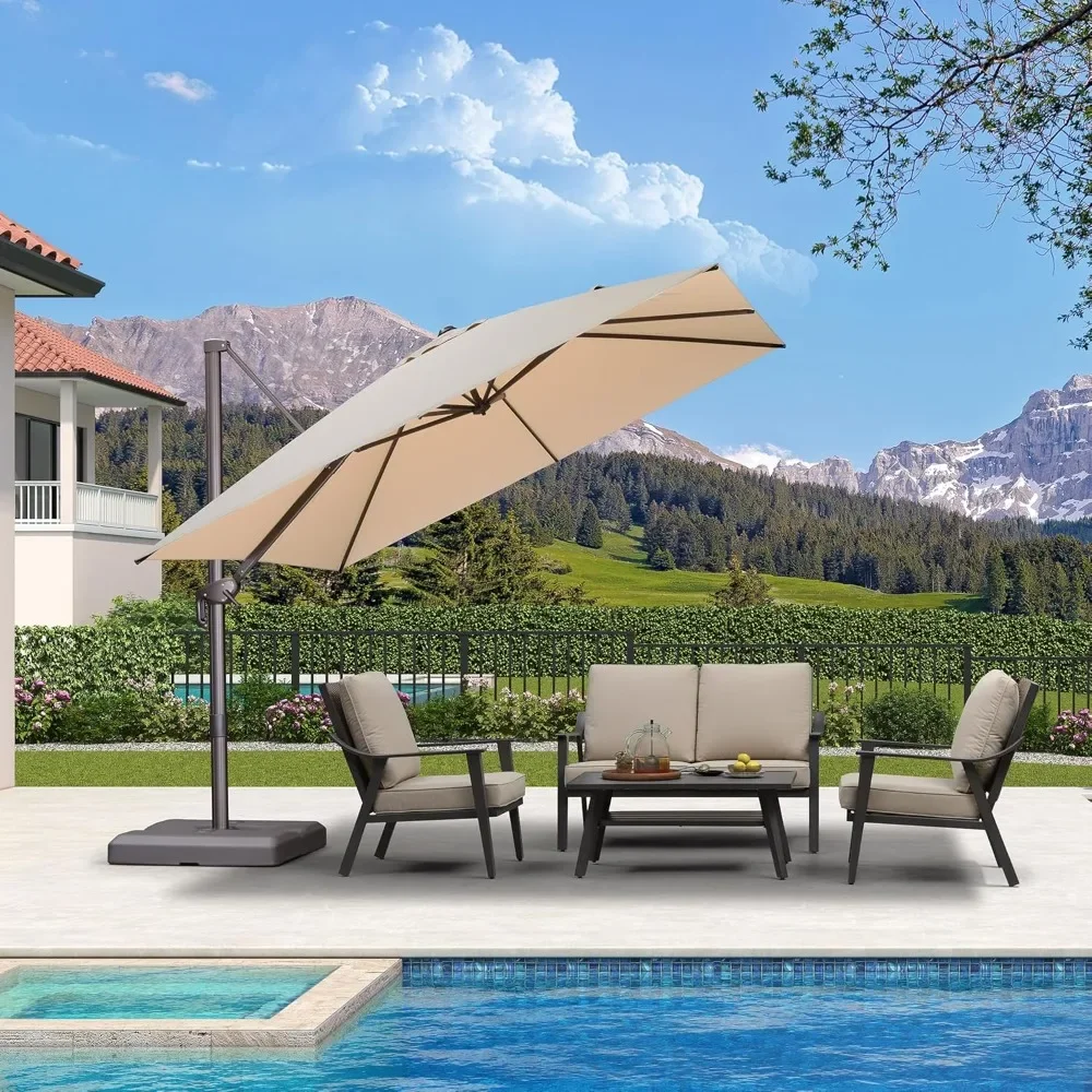 10 Feet Patio Cantilever Umbrella, Square Outdoor Umbrella with 360° Rotation and Aluminum Offset Hanging for Garden