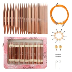 LOOEN Interchangeable Circular Knitting Needles Sets 26PCS Aliminun Crchet Needles Pink Color Bag Sewing Tool Accessories Gift