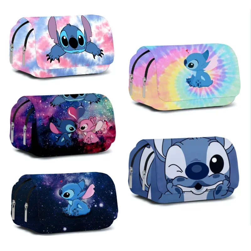 Stitch Cartoon Pen Bag Fully Printed Flap Stationery Box Cartoon Large Capacity Pencil Case Cute Anime Bags Student School Bag