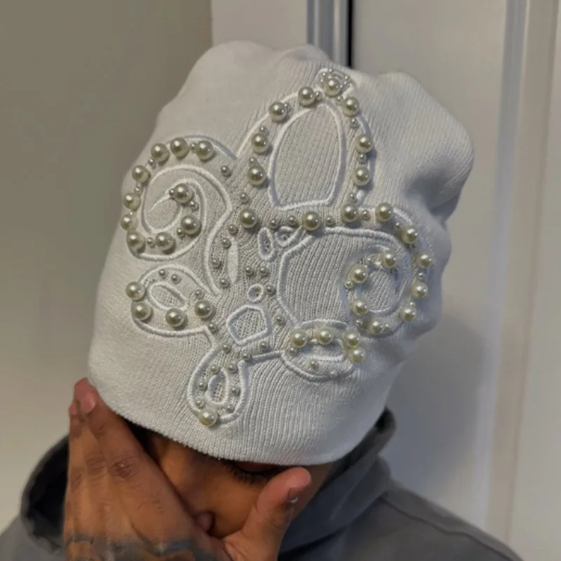 Y2K Kreative Perlen Stickerei Mode Winter Warme Beanie Europa Amerika High Street Pullover Kappe Hip Hop Rock Trend paar Hut