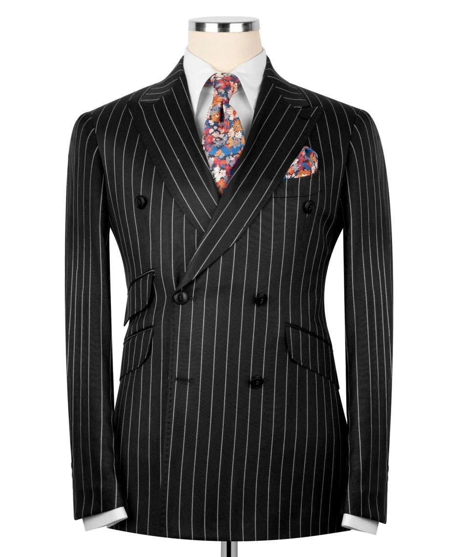 

Customized Men's Suits Double Breasted Black Pinstripe Mail Suit 2pcs Blazer Pants Set Formal Business Office Party Wear