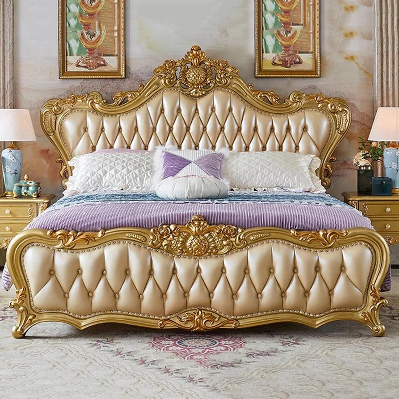 

Large Size Room Decor Bed Vintage Professional Design Creative European Bed Aesthetic Letto Matrimoniale Space Saving Furniture