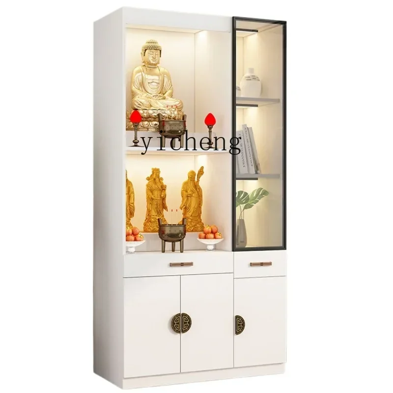 

with Door Vertical Modern Minimalist Solid Wood Altar Double-Layer Glass Door Household Clothes Closet