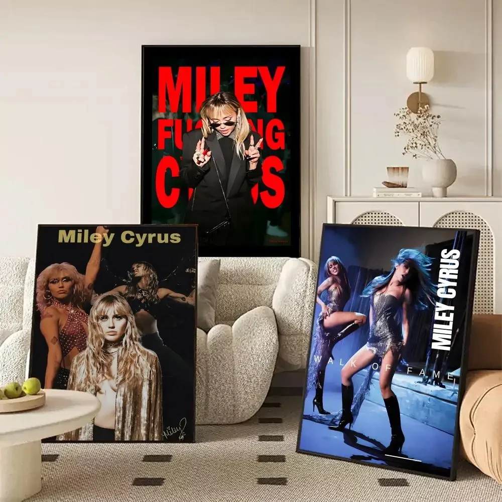 Singer M-Miley C-Cyrus Poster Waterproof Self-Stick Wall Art Stickers, Removable Wall Decor for Living Room and Bedroom
