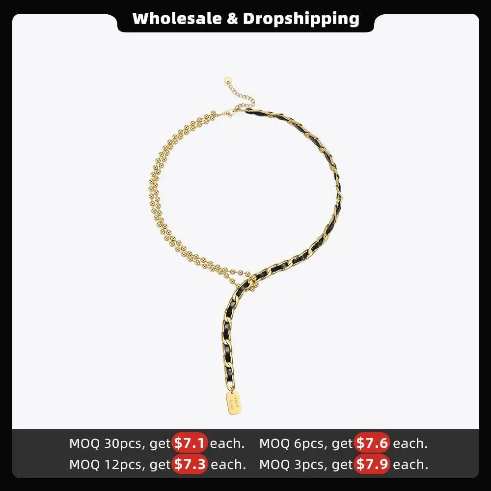 ENFASHION Black Leather Necklace For Women Beads Lucky Choker Gold Color Fashion Jewelry Stainless Steel Collier 2021 P213220
