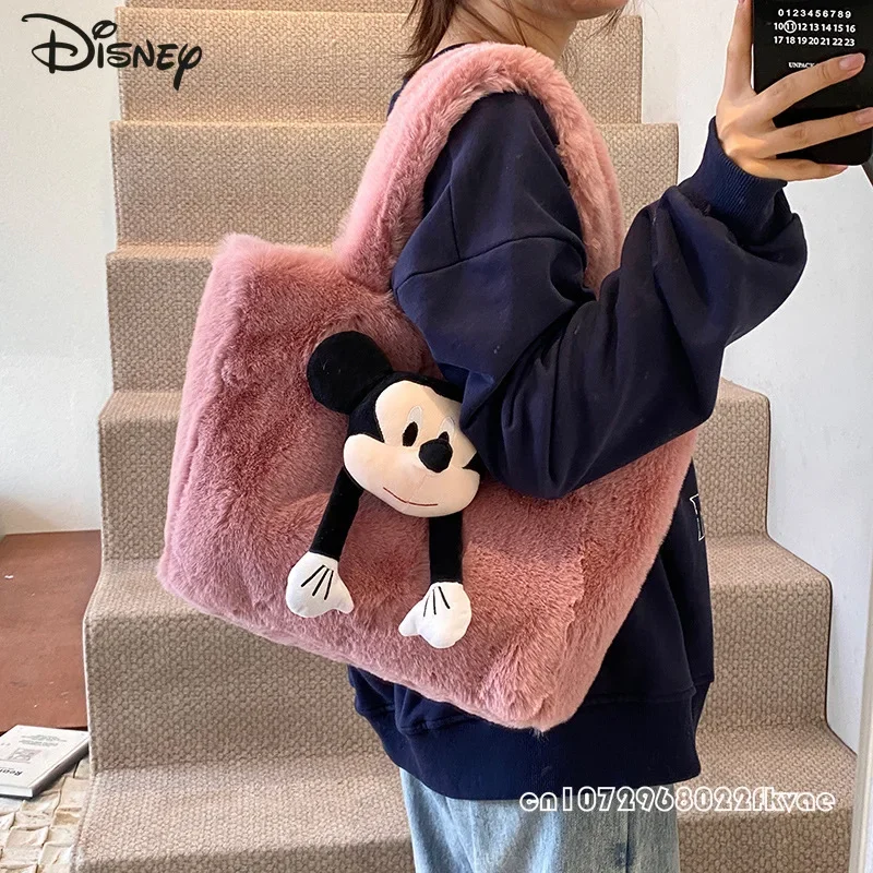 Disney Mickey 2025 nuevo bolso de muñeca para mujer, bolso de muñeca de felpa de alta calidad a la moda para niñas, bolso de almacenamiento de ocio de dibujos animados para mujer