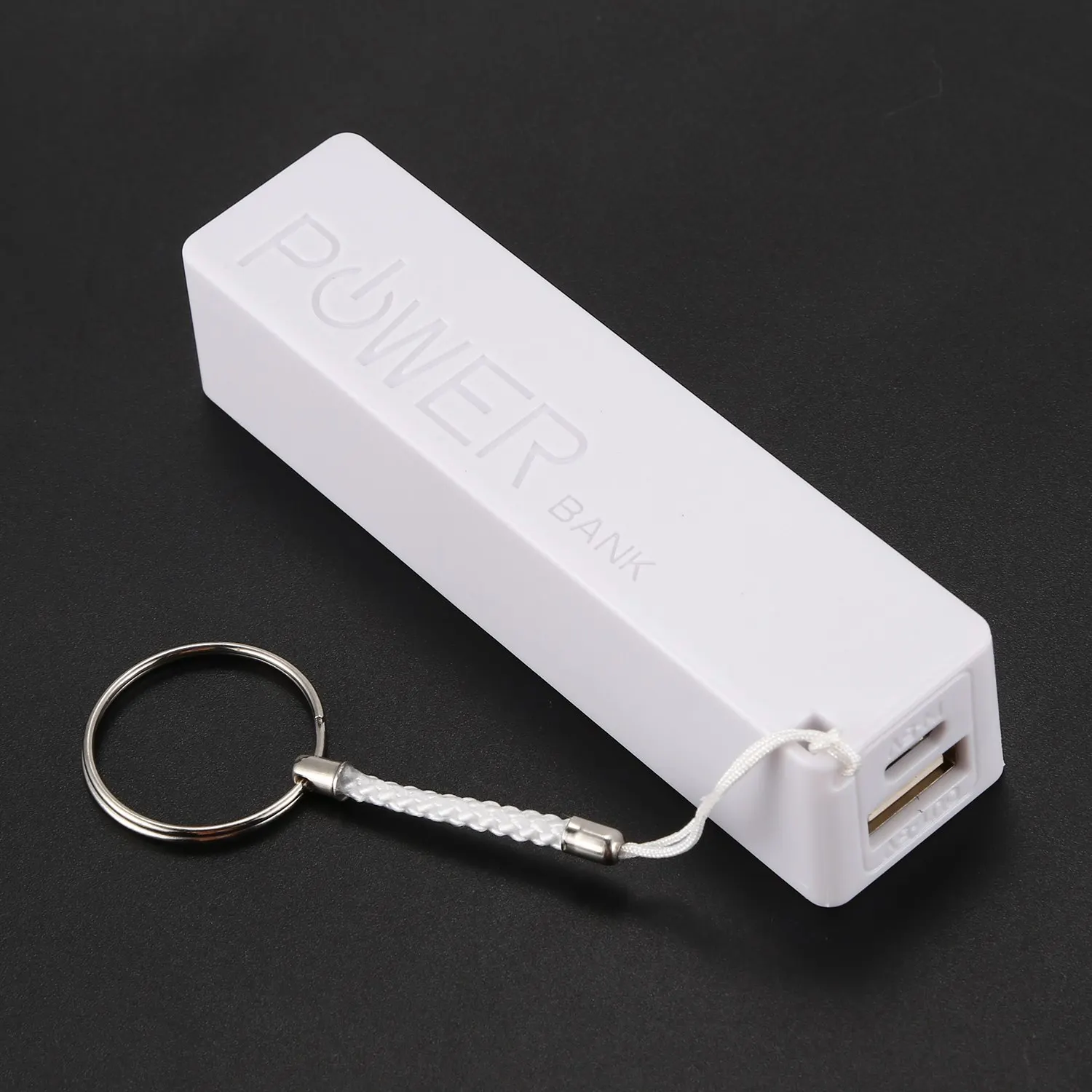 Charger Baterai Power Bank eksternal portabel 18650, dengan gantungan kunci (tanpa baterai) (putih)