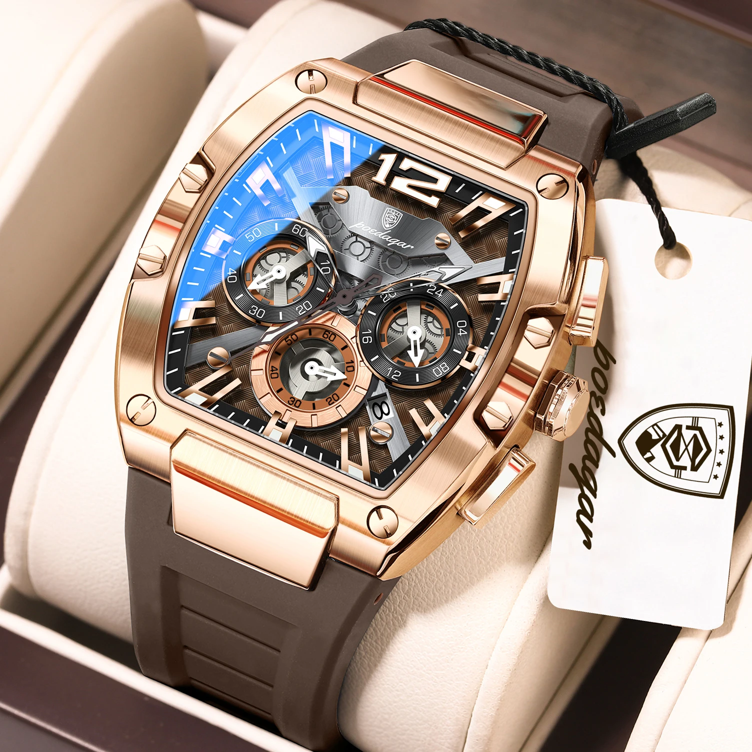 POEDAGAR Top Fashion Men's Watches Silicone Luminous Waterproof Date Sports Man Watch Chronograph Quartz Elegant Men Clock Reloj
